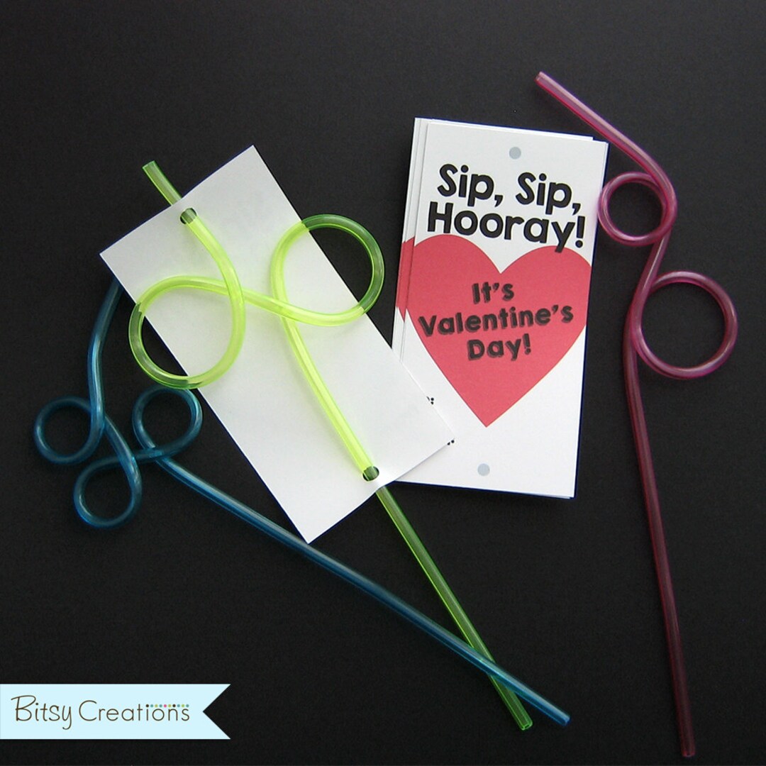 Straw Card PRINTABLE Valentine Silly Straw Cards for Valentine's Day - Red Heart ...