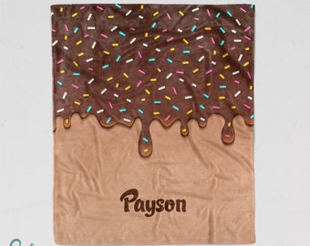 Personalized Chocolate Blanket - Soft Minky Blanket - Sizes for Baby, Child, Teen, or Adult! Chocolate Frosting Icing Glaze Cake Donut