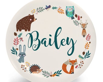 Thanksgiving Plate for Kids - Personalized Autumn Animals Dinner Set - Plate, Bowl, Mug, Placemat, or Set with Child's Name - Plastic