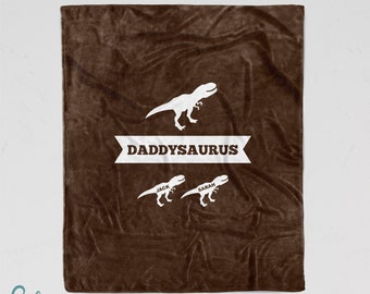 Personalized Daddysaurus Blanket - Great for Father's Day - Custom Made with Children's Names on Dinosaurs Three Sizes Available Sherpa Back