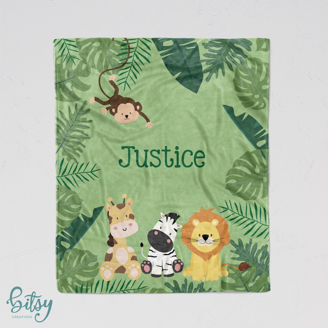 Personalized Safari Blanket Soft Minky Nursery Blanket With Sizes for