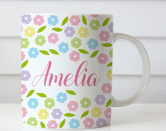 Personalized Mug - Plastic Spring Flowers Mug Personalized with Name - Great for kids, tweens, and teens
