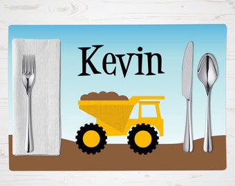 Children's Placemat - Dump Truck Placemat - Personalized with Child's Name - Custom Placemat - Construction Placemat