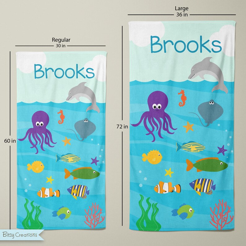 Ocean Fish Beach Towel Personalized Pool Towel for Kids Etsy