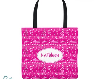 Music Lesson Tote Bag - Personalized Tote for Kids or Adults - Music Notes - Piano Bag - Three Sizes in Many Colors