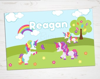 Unicorn Placemat - Children's Placemat - Rainbow Unicorn Placemat - Personalized with Child's Name - Custom Place Mat