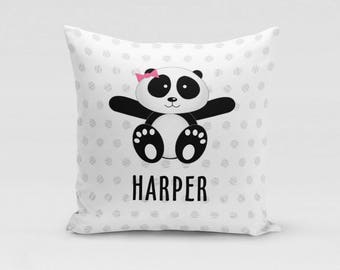 Panda Girl Pillow Cover - Customized Twill Pillowcase - Animal Pillow - Personalized with Name - COVER only