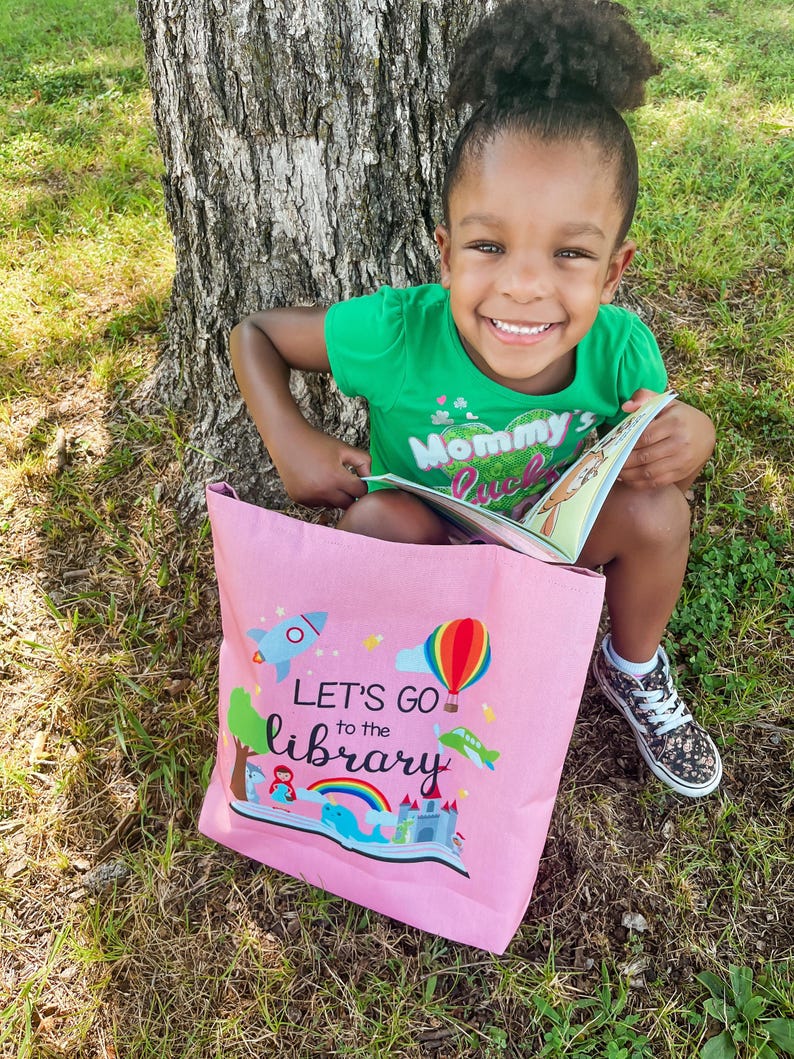 Personalized Library Tote Bag - Custom Made Library Book Bag - Three Sizes and Five Colors to Choose From image 3