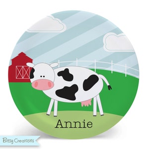 Cow Plate - Child's Plate - Child's Bowl - Cow Melamine Bowl or Plate Personalized Child's Tableware Set