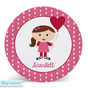Valentine&#39;s Plate for Kids - You choose hair and skin color - Child&#39;s Tableware Set - Valentine Girl Plate Bowl Mug Personalized (Plastic)