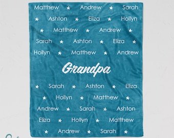 Grandpa Blanket - Personalized Soft Minky Blanket - Custom Made with Grandchildren's Names You Choose Color Three Sizes - Father's Day Gift