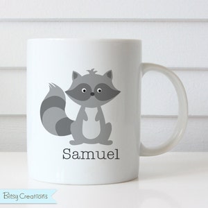 Plastic Child&#39;s Mug - Raccoon Mug Personalized with Child&#39;s Name - Dishwasher Safe
