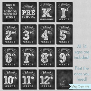 First Day of School Printable Signs INSTANT DOWNLOAD Chalkboard Printable Back to School Sign