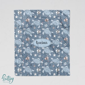 Personalized Sea Turtle Blanket - Soft Minky Blanket with Sizes for Baby, Child, Teen, or Adult! Custom Made Ocean Blanket - Sherpa Option