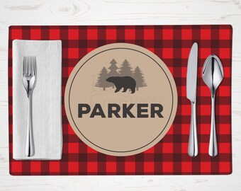 Children's Placemat - Lumberjack Bear Placemat - Personalized with Child's Name - Custom Placemat