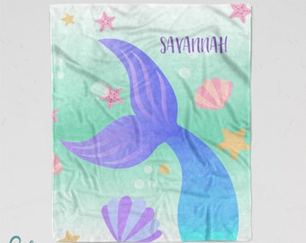 Mermaid Tail Blanket with Flowers - Personalized Soft Minky Blanket - Sizes for Baby, Child, Teen, or Adult! Colorful Mermaid Ocean Sea