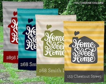 Home Sweet Home Garden Flag with Address - You Choose Colors - Yard Flag with House Number Streen Name - Custom Made - 12x18 inch Flag