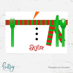 Personalized Christmas Placemat for Kids - Snowman Belly Placemat - Custom Made with Child&#39;s Name - Christmas Placemat