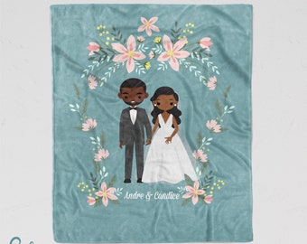 Cartoon Couple Blanket - Personalized Soft Minky Blanket - Custom Made with your Choices - Great for engagement, wedding, anniversary!