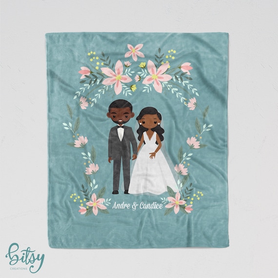 Cartoon Couple Blanket - Personalized Soft Minky Blanket - Custom Made with your Choices - Great for engagement, wedding, anniversary!
