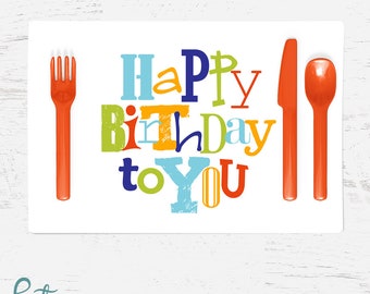 Birthday Placemat - Fun Letters - Reusable Birthday Place Mat - Use Every Year - Wipe Clean