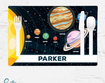 Personalized Solar System Placemat - Space and Planets Placemat for Children - Custom Made with Child's Name - Educational - Planet Names