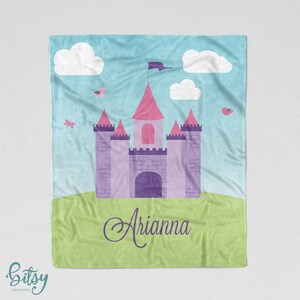 Personalized Castle Blanket - Soft Minky Blanket - Three Sizes Available - Custom Made with Any Name - Pink and Purple Princess Castle
