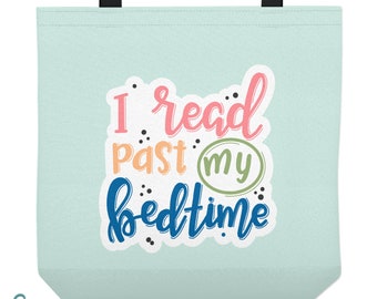 Personalized Library Tote Bag - I read past my bedtime - Custom Made Library Book Bag - Available in Three Sizes