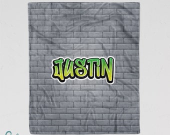 Personalized Graffiti Blanket - Super Soft Minky Blanket Custom Made with Any Name - Sherpa Back Option