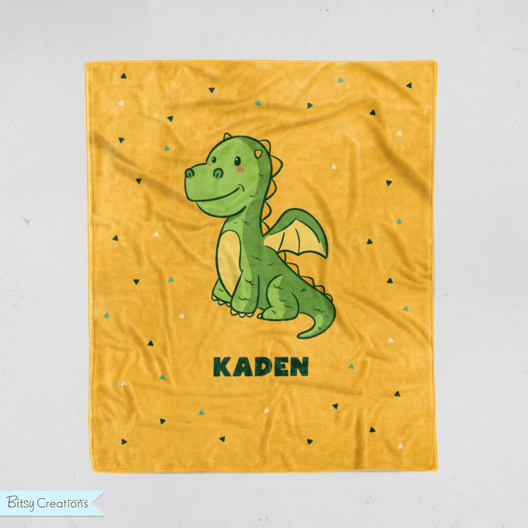 Dragon Blanket Personalized Soft Minky Blanket Cute Green Dragon on