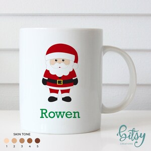 Child&#39;s Christmas Mug - Santa Mug Personalized with Child&#39;s Name - Plastic Mug - You Choose Santa&#39;s Skin Tone - Dishwasher Safe