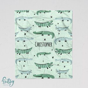 Personalized Alligator Blanket - Soft Minky Blanket with Sizes for Baby, Child, Teen, or Adult! Green Alligators with Sherpa Back Option