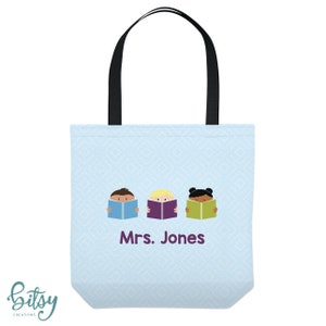 Teacher Tote Bag - Personalized Tote - Kids Reading - Three Sizes - School Bag - Teacher Gift