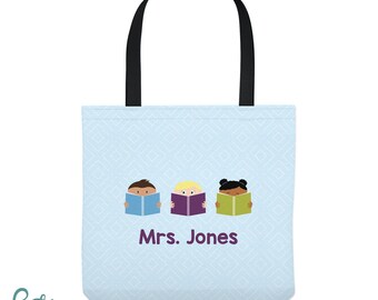 Teacher Tote Bag - Personalized Tote - Kids Reading - Three Sizes - School Bag - Teacher Gift