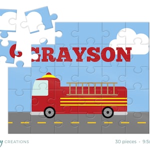 Firetruck Puzzle - Personalized Puzzle for Kids - Jigsaw Puzzle with Child's Name, 30 pieces, 8 x 10 inches - firefighter fireman fire truck