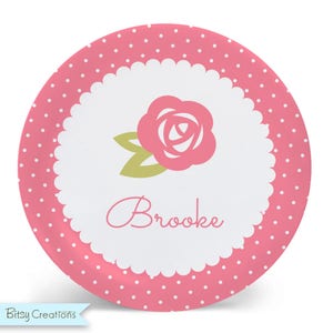 Pink Rose Plate - Personalized Plate or Bowl for Kids - Melamine Bowl or Plate Personalized (Plastic) - Plate Bowl Placemat Mug