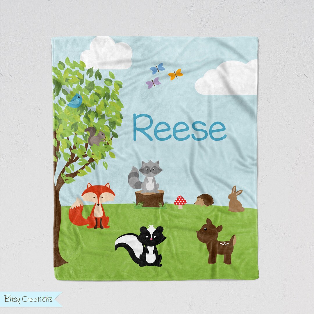 Personalized Blanket for Children Woodland Animals Soft Minky Blanket