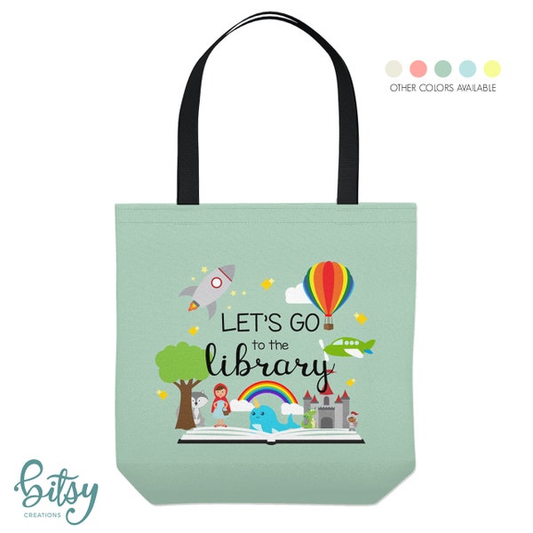 Personalized Library Tote Bag - Custom Made Library Book Bag - Three Sizes and Five Colors to Choose From