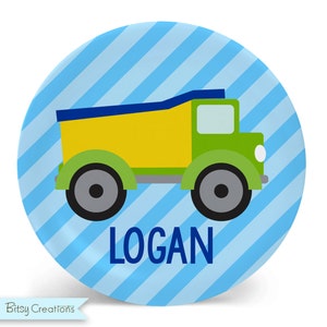 Construction Truck Plate - Child&#39;s Plate - Child&#39;s Bowl - Construction Melamine Bowl or Plate Personalized (Plastic)