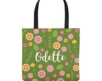 Green Flower Tote Bag - Personalized bag - Floral Bag - Three Sizes to Choose From - Great for library, lessons, and more!