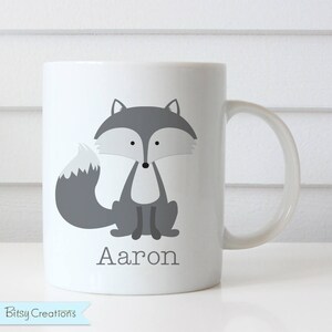 Plastic Gray Fox Personalized Kids Cup - Child&#39;s Mug - Woodland Animal - Personalized with Child&#39;s Name - Dishwasher Safe