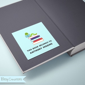 Bookworm Bookplate Stickers 20 Square Stickers - Book Stickers - Personalized Bookplate Stickers for Children or Teachers