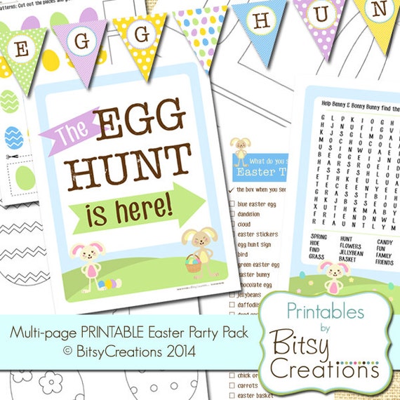 PRINTABLE Easter Activity Pages - Multi Page Easter Party Pack - Easter Banner - Easter Coloring Pages - Word Search