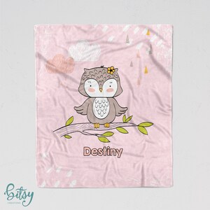 Personalized Owl Blanket - Soft Minky Nursery Blanket with Sizes for Baby, Child, Teen, or Adult! Pink Blanket Owl on Branch Sherpa Back