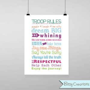 Scout Troop Rules Subway Art Printable Wall Art by BitsyCreations Instant Download