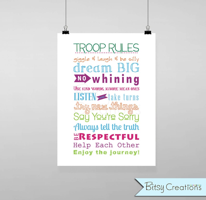 Scout Troop Rules Subway Art Printable Wall Art by BitsyCreations Instant Download image 1