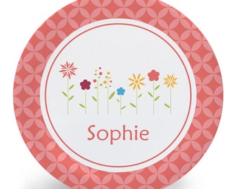 Flowers Plate - Melamine Bowl or Plate Custom Personalized with Childs Name