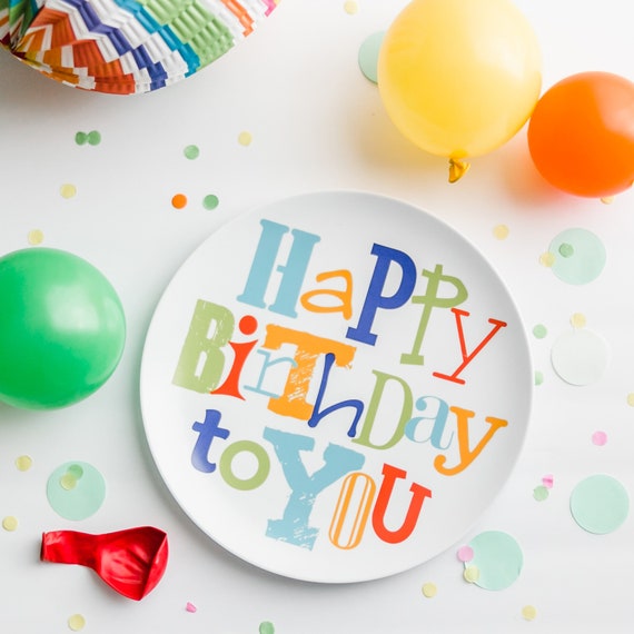 Happy Birthday Melamine Bowl or Plate Plastic BPA-Free Pink Or Blue