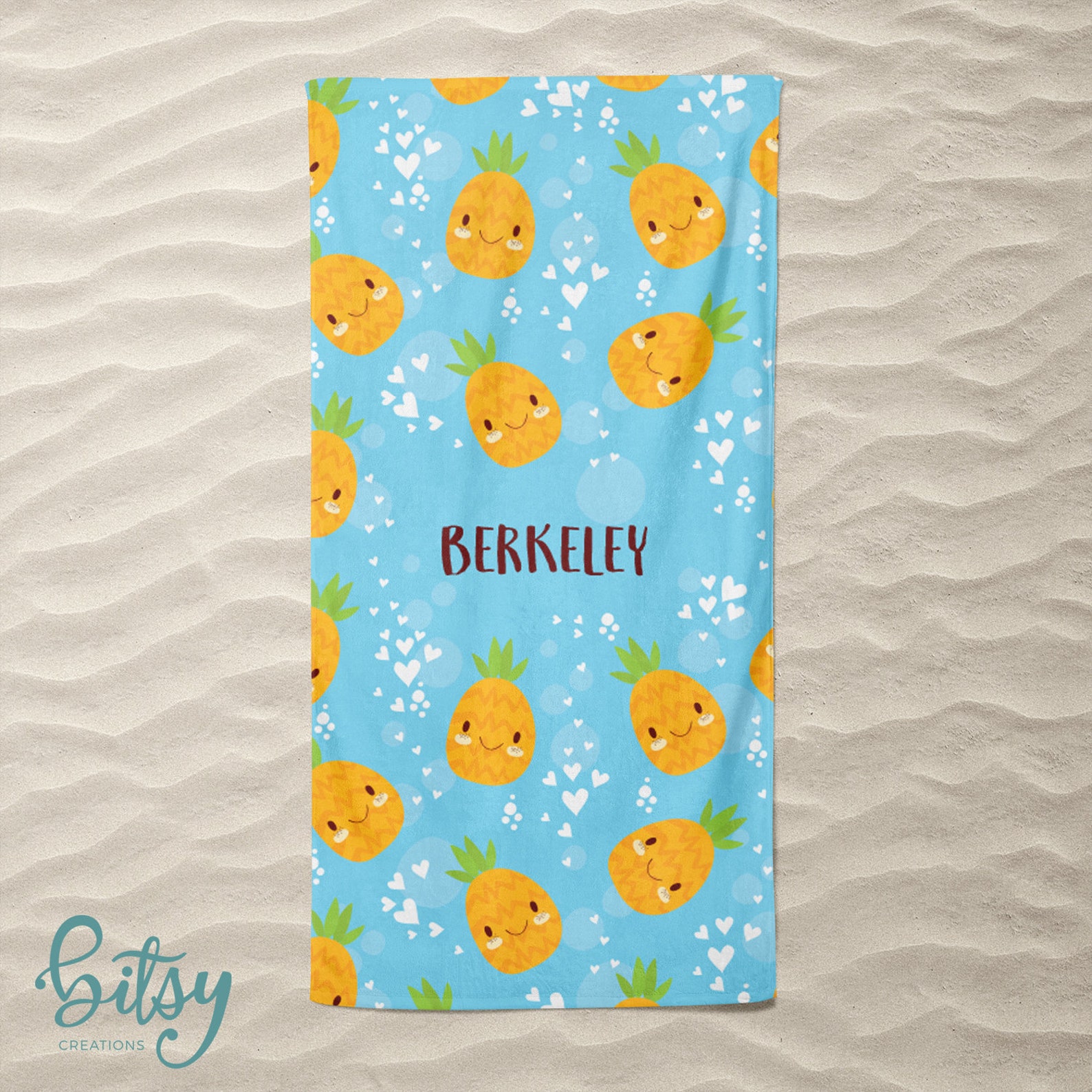 Pineapple Beach Towel Personalized Pool Towel for Kids Etsy