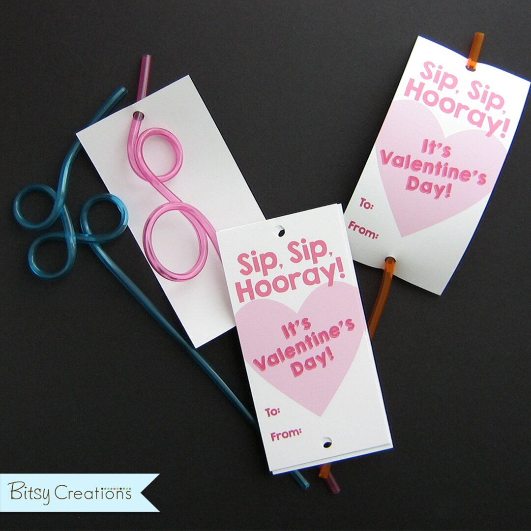 PRINTABLE Valentine Silly Straw Cards for Valentine's Day Pink Heart - Etsy